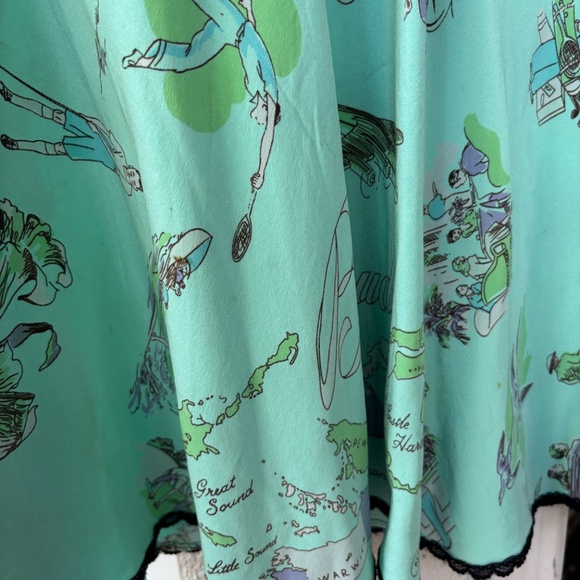 Tibi teal blue silk summer graphic print skirt - Picture 4 of 4